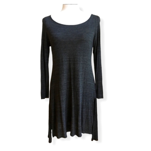 Eileen Fisher Gray Long Sleeve Side Slits Shift Dress - Picture 1 of 13